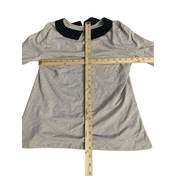 Beautiful Garnet Hill Knit Top Gray Polka Dot Collar 3/4 Long Sleeve SIZE medium - Picture 7 of 9